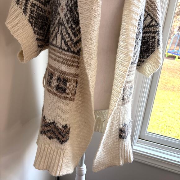 Old Navy Wool Blend Fair‎ Isle Open Front Sweater Shawl Medium Short Sleeve - Picture 3 of 7